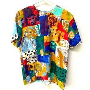 Caviar vintage multicolor short sleeve blouse relaxed fit women’s size small
